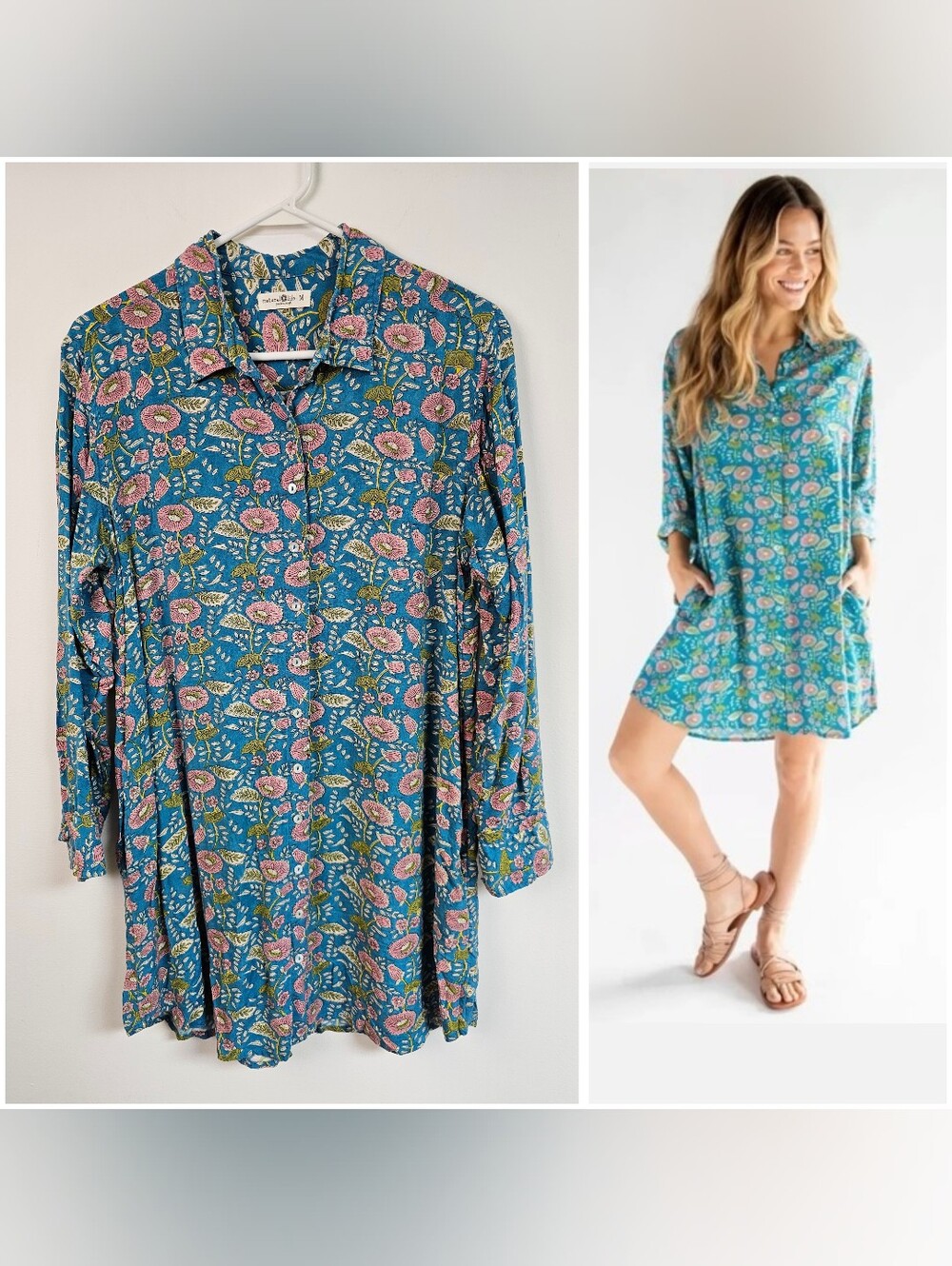 Natural Life Georgia Shirt Mini Dress Floral Button-Down